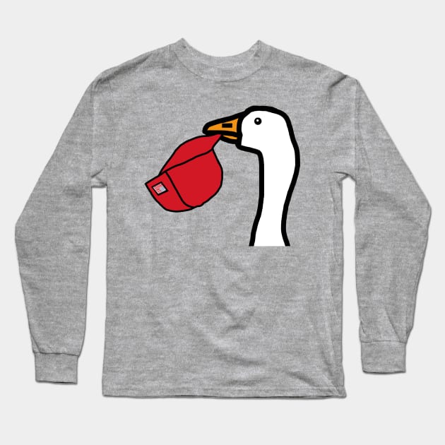 Minimal Portrait Goose Stealing Red Hat Long Sleeve T-Shirt by ellenhenryart